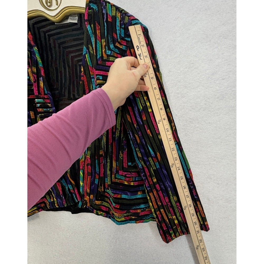 Vintage Chico's Artsy Jacket MEDIUM Multicolor Abstract y2k Festival Open Front - Picture 12 of 13
